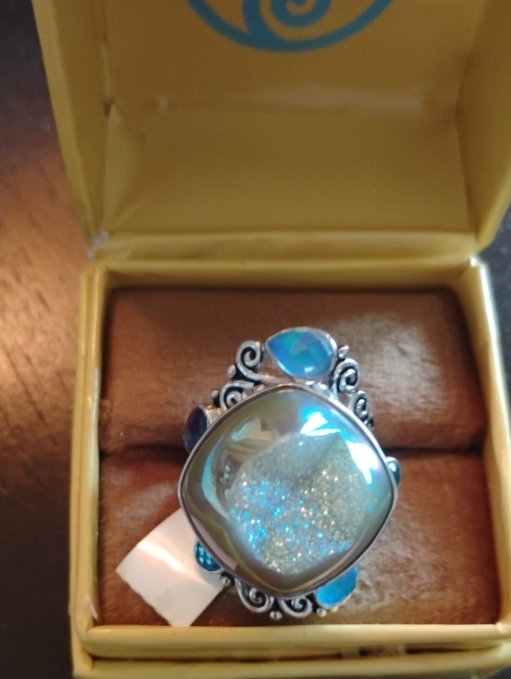 Sajen Silver Drusy Quartz Paraiba Gemstone Ring In Rhodium Over Sterling Silver